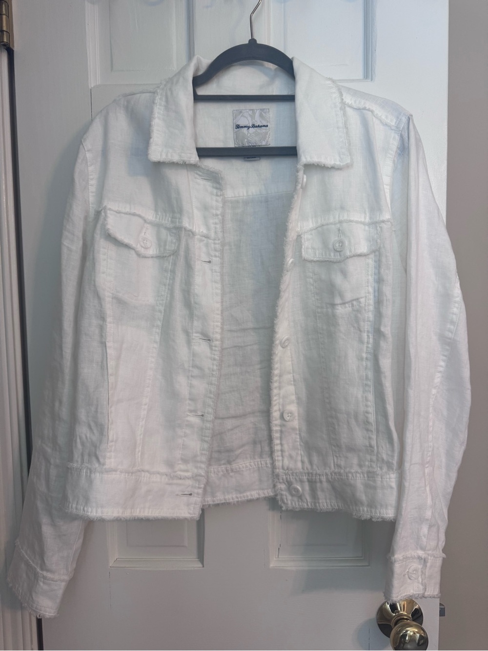 Tommy Bahama WhiteTwo Palm Raw Edge Point Collar Long Sleeve Button Front Jacket